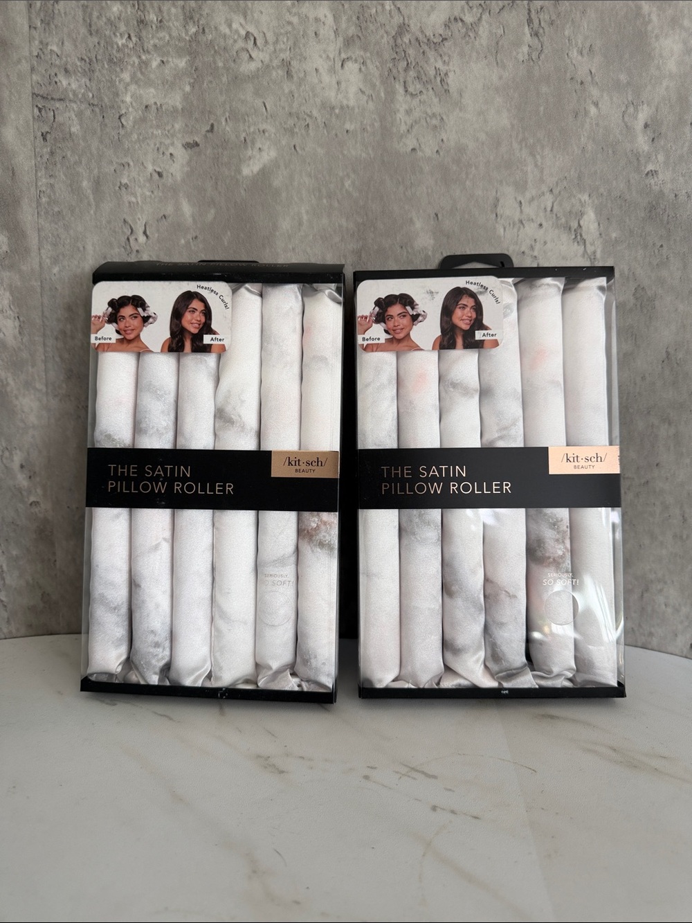 NEW Kitsch Satin Pillow Rollers - Marble White - 2 sets